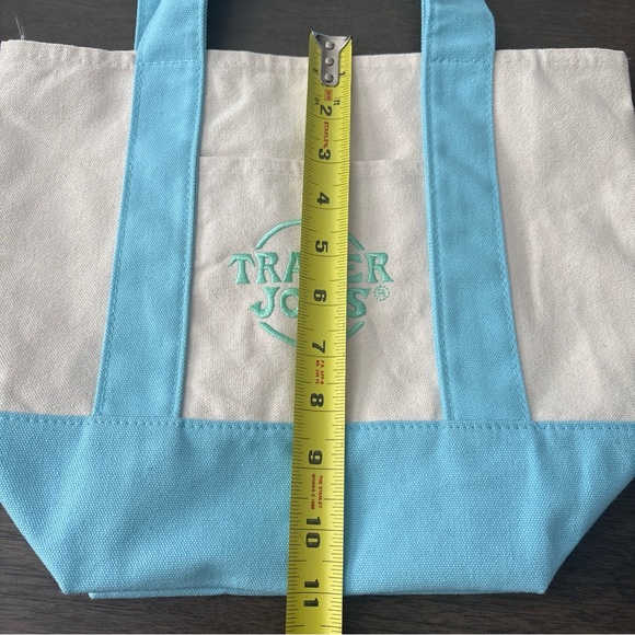 Trader Joes Mini Canvas Tote Bag Blue Green Logo NWT Limited Edition - Picture 6 of 8